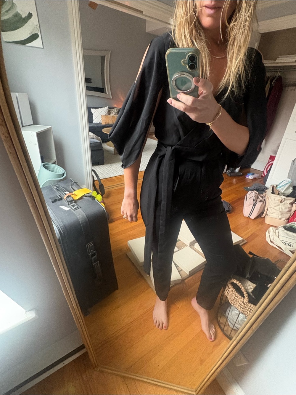 Black Wrap-Front Jumpsuit